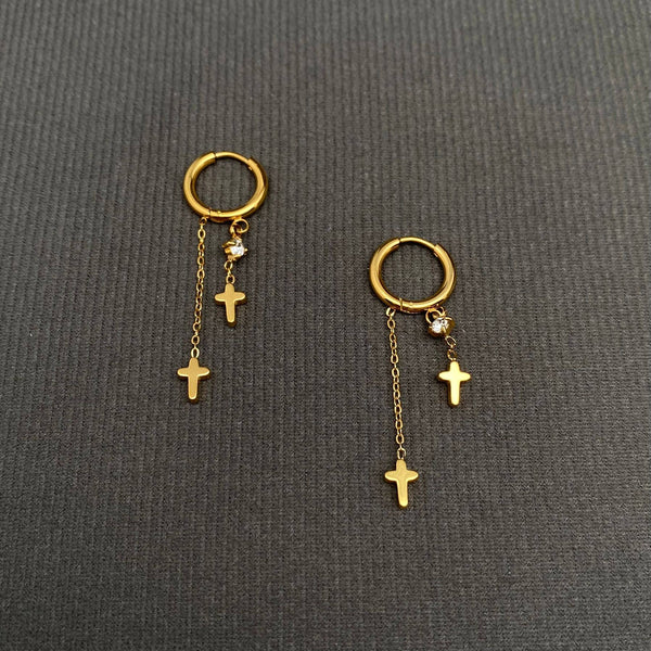 Double Cross Huggie Earrings
