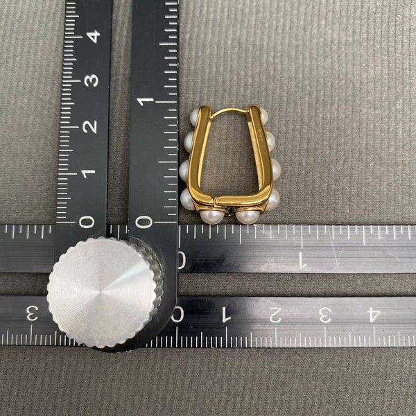 Pearl Inlaid Huggie Earrings