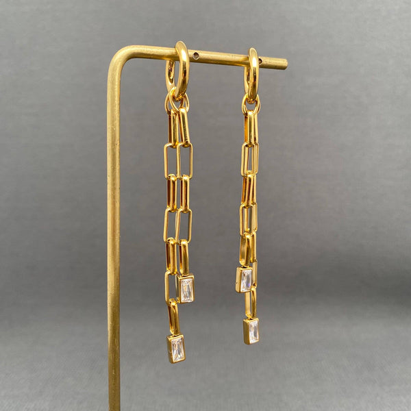 Zircon Inlaid Chain Fringe Huggie Earrings