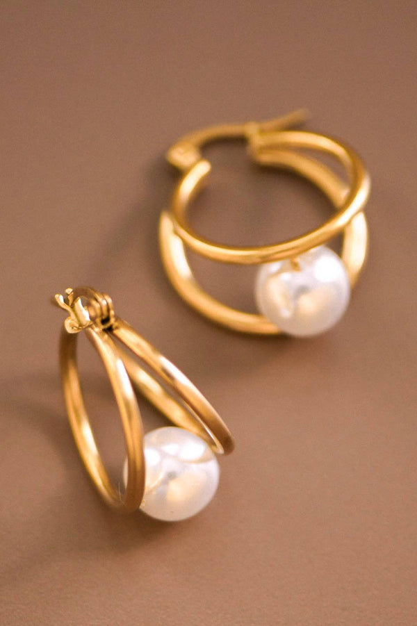 Double Hoop Pearl Earring