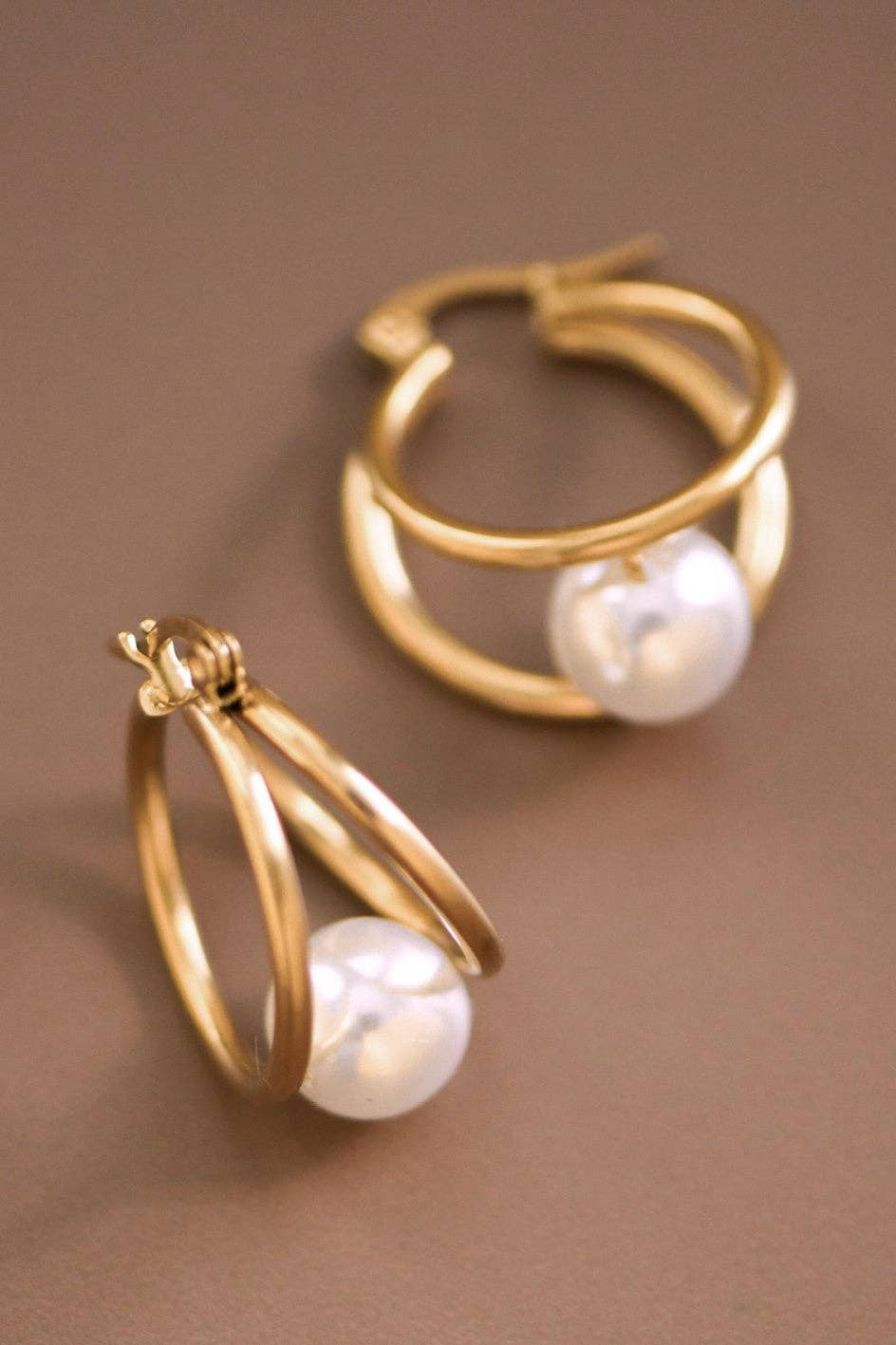 Double Hoop Pearl Earring