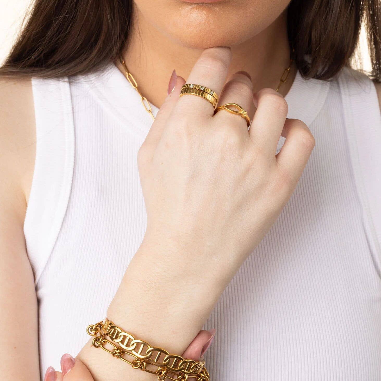 Triple Stone Fluted Stacking Ring