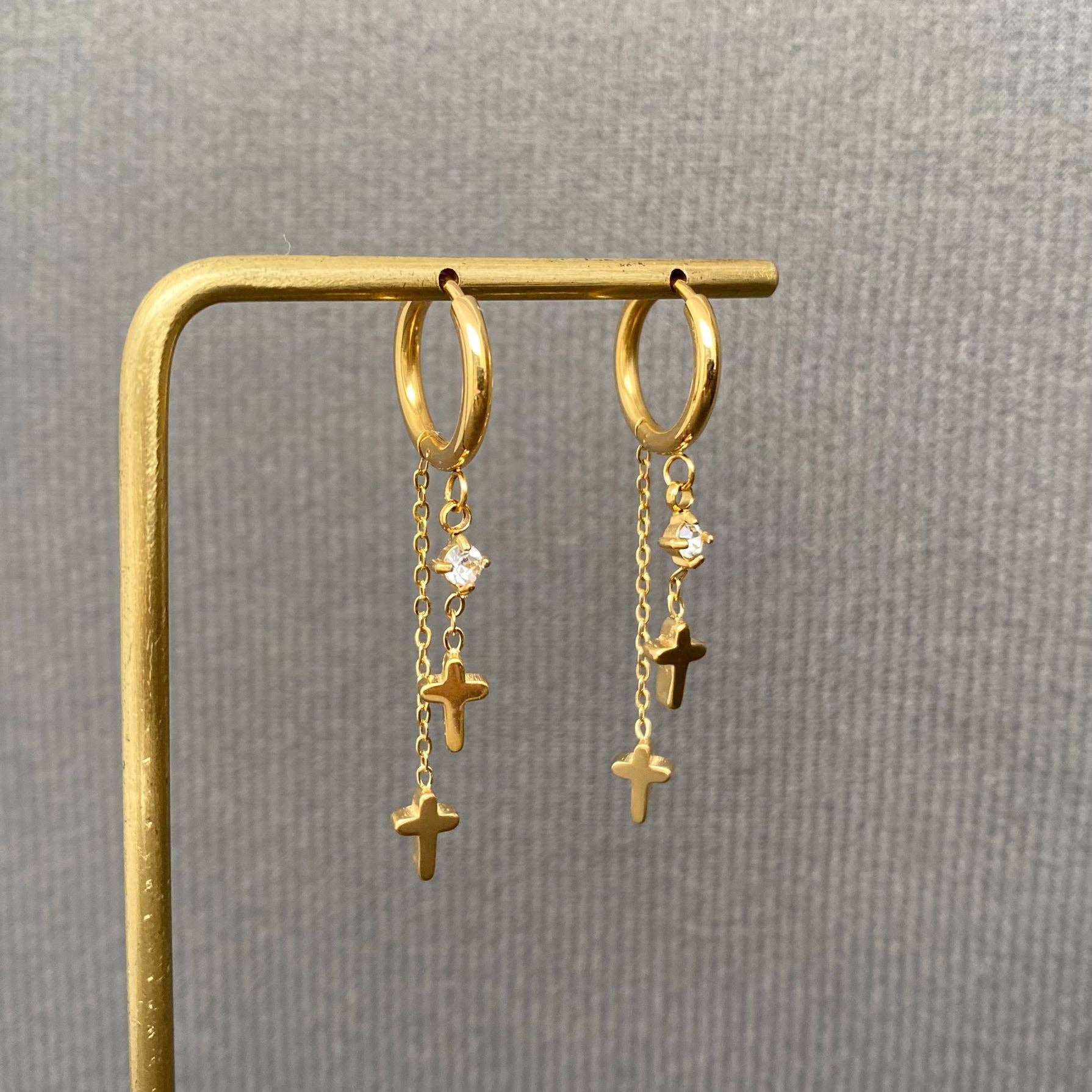 Double Cross Huggie Earrings