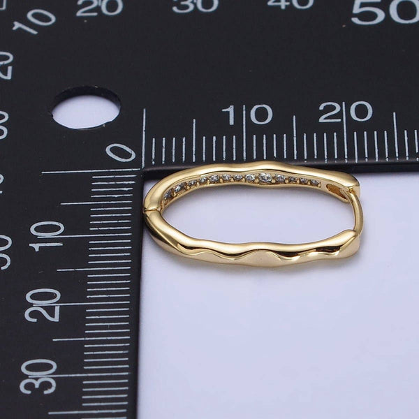Oblong Hammered Paved Hoop Earrings