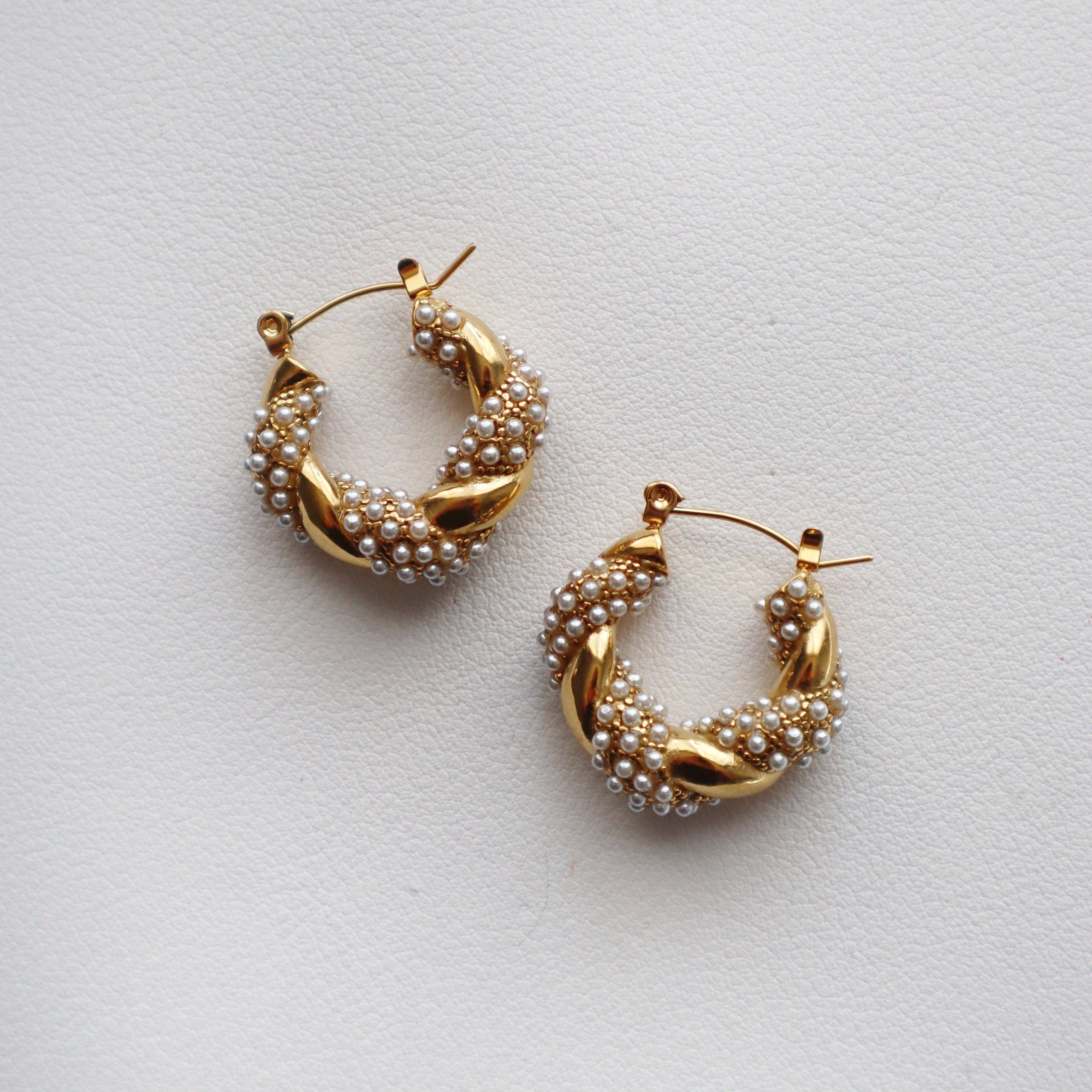 Nolita Hoops | Pearl Gold Twisted Hoops