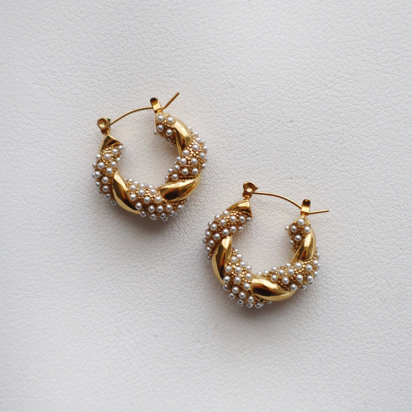 Nolita Hoops | Pearl Gold Twisted Hoops