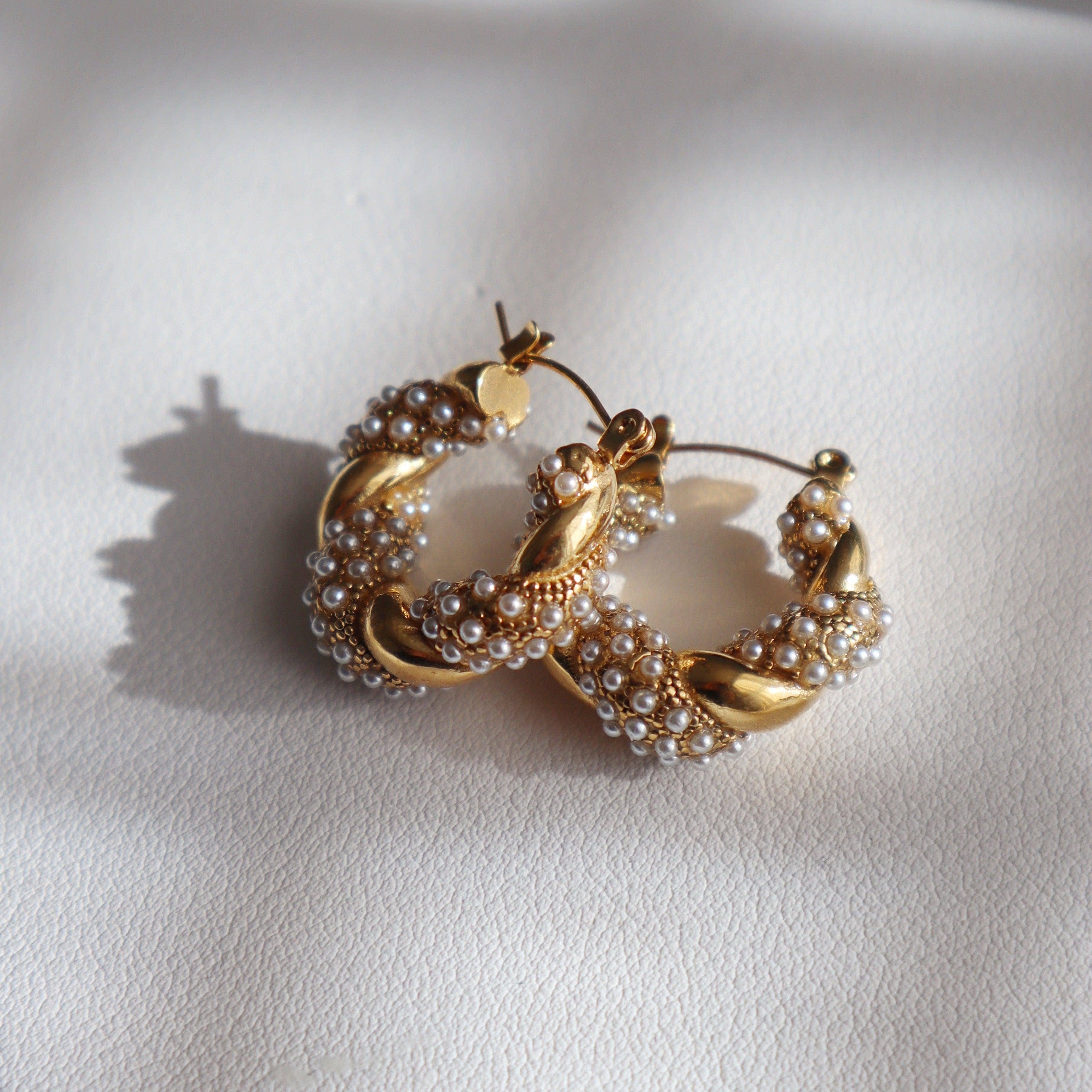 Nolita Hoops | Pearl Gold Twisted Hoops