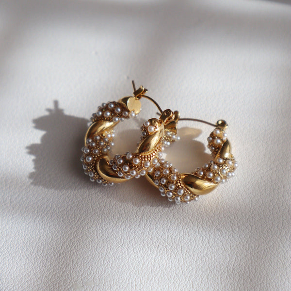 Nolita Hoops | Pearl Gold Twisted Hoops