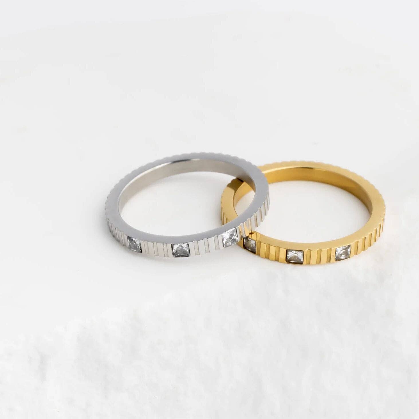 Triple Stone Fluted Stacking Ring