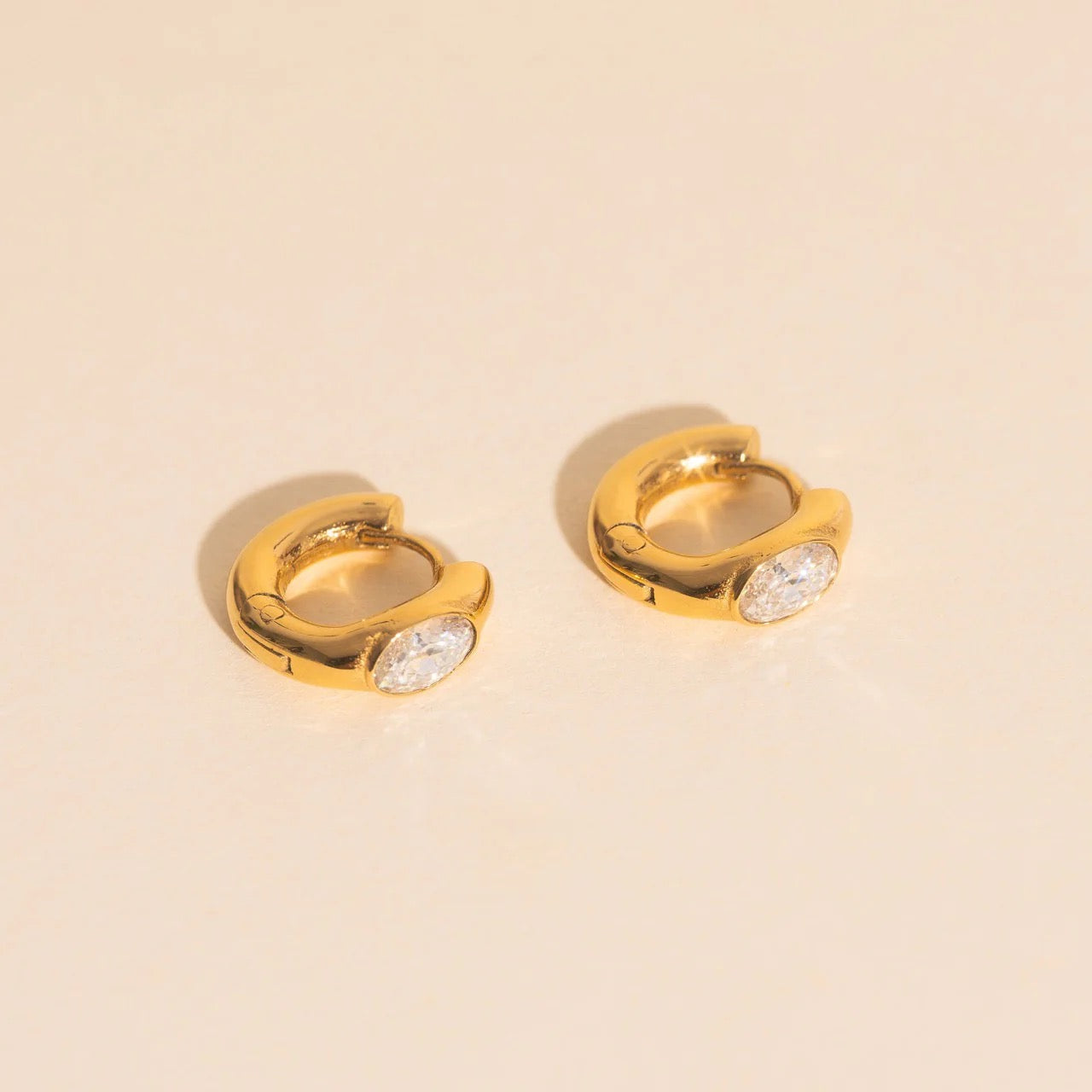 Oval Crystal Chunky Rounded Huggie Hoop Earrings