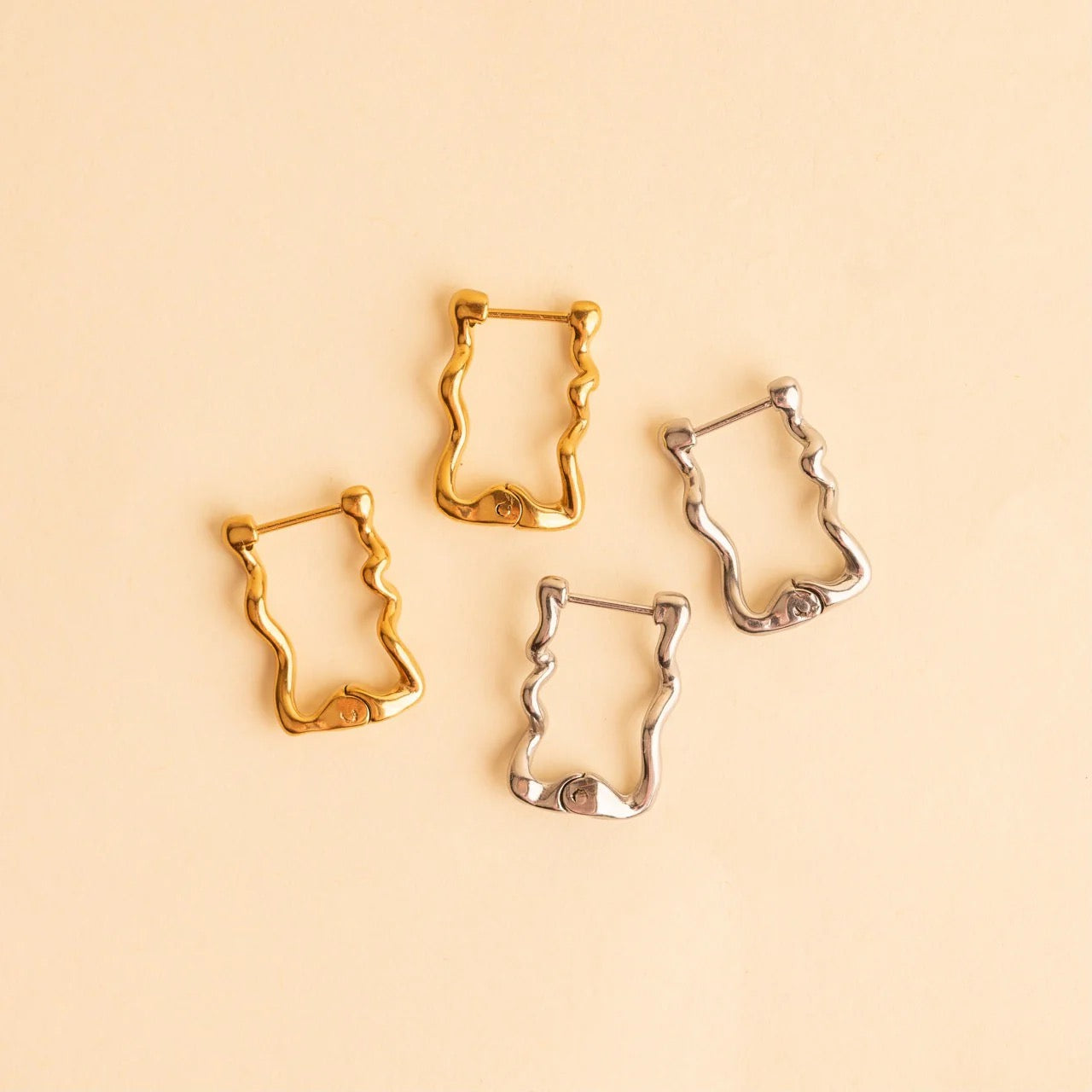 Squiggly Rounded Huggie Hoop Square Earrings