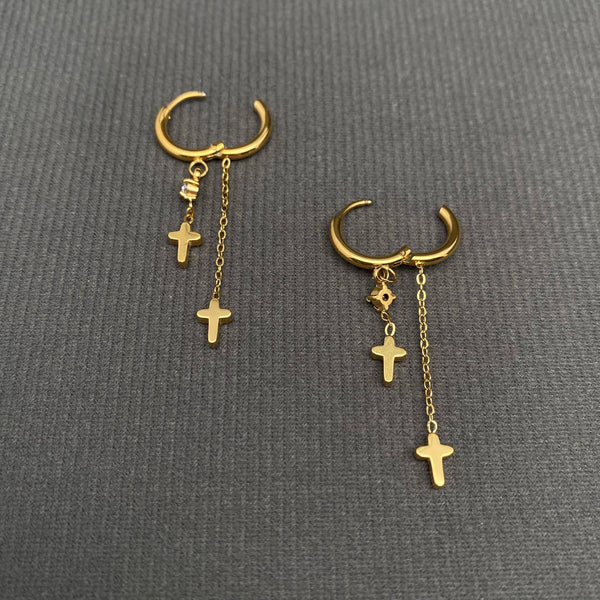 Double Cross Huggie Earrings