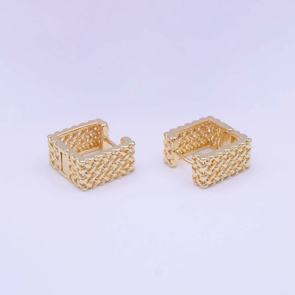 Rattan Geometric Boxy Huggie