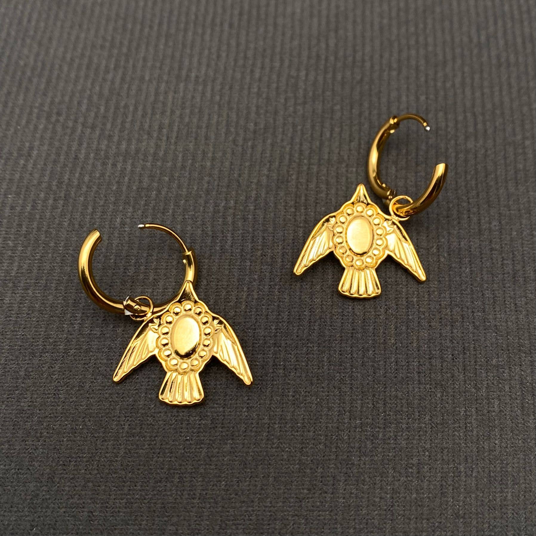 Stone Inlaid Bird Huggie Earrings