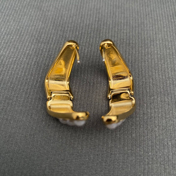 Pearl Inlaid Huggie Earrings