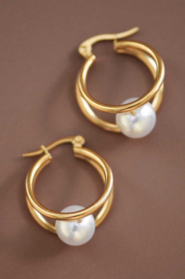 Double Hoop Pearl Earring