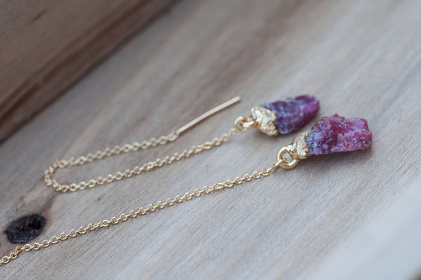 Raw Ruby Threader Earring || July