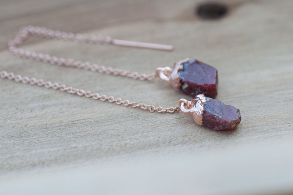 Raw Ruby Threader Earring || July