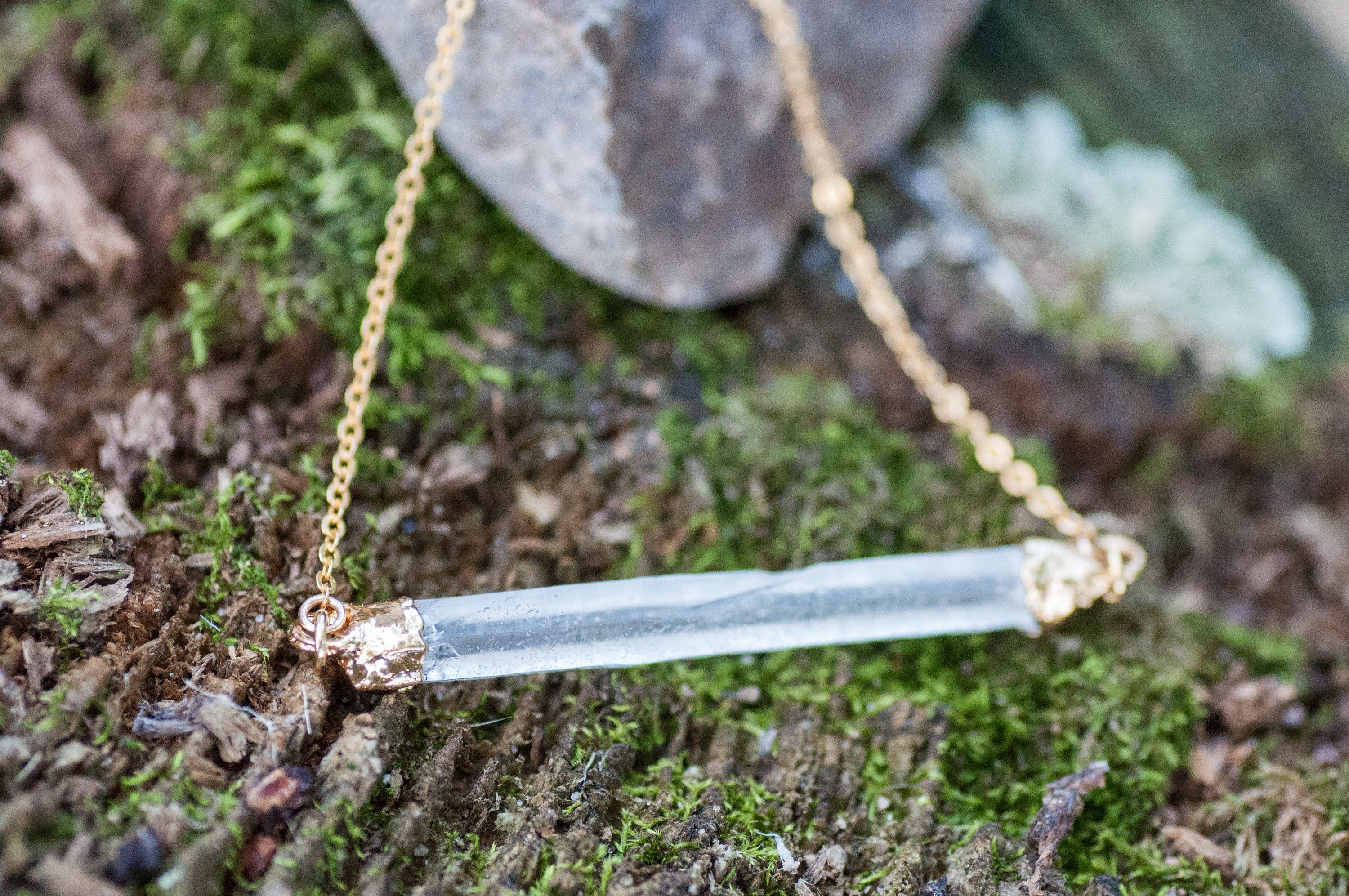 Raw Lemurian Quartz Bar Necklace || Elevate Necklace
