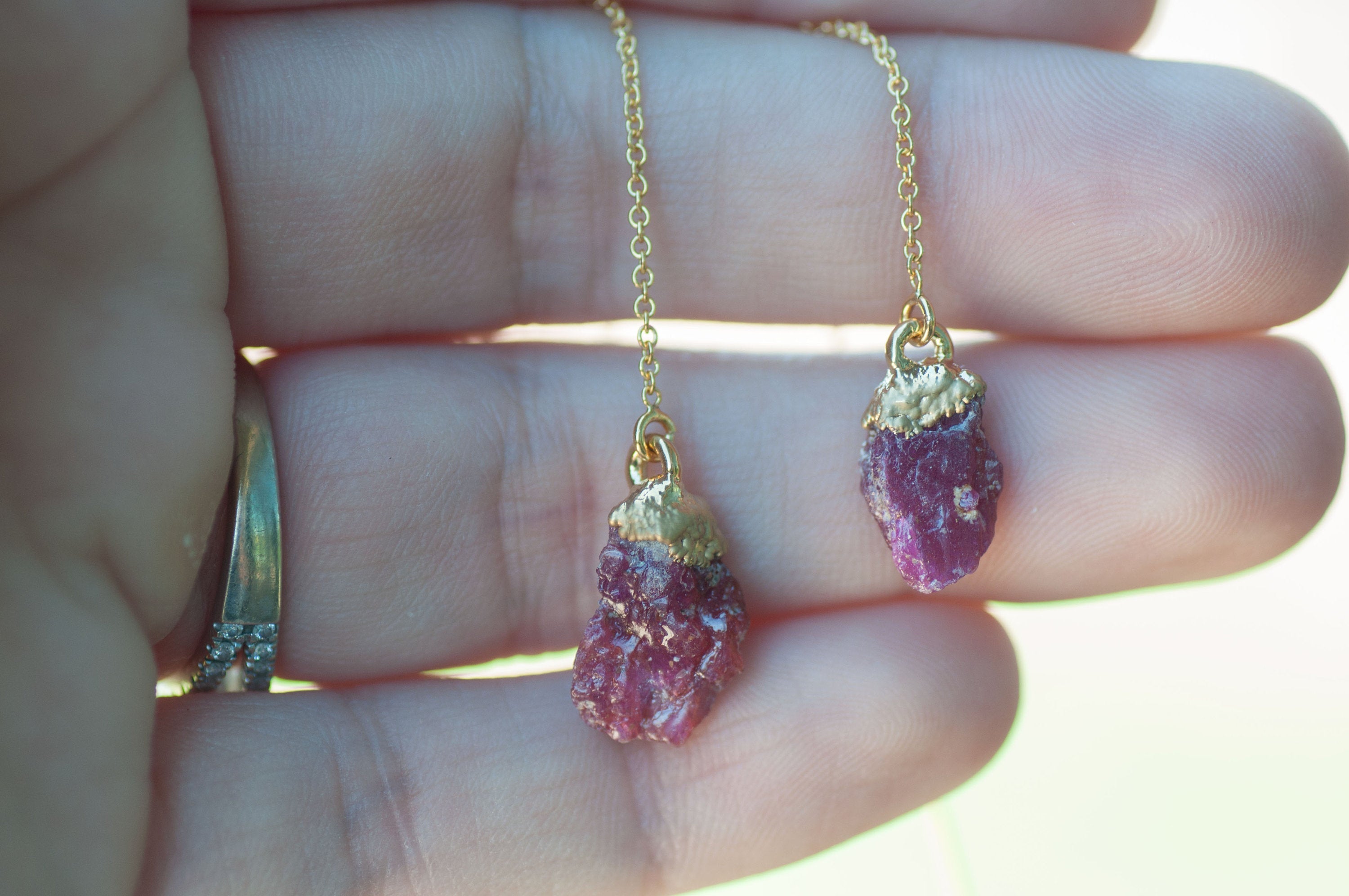 Raw Ruby Threader Earring || July